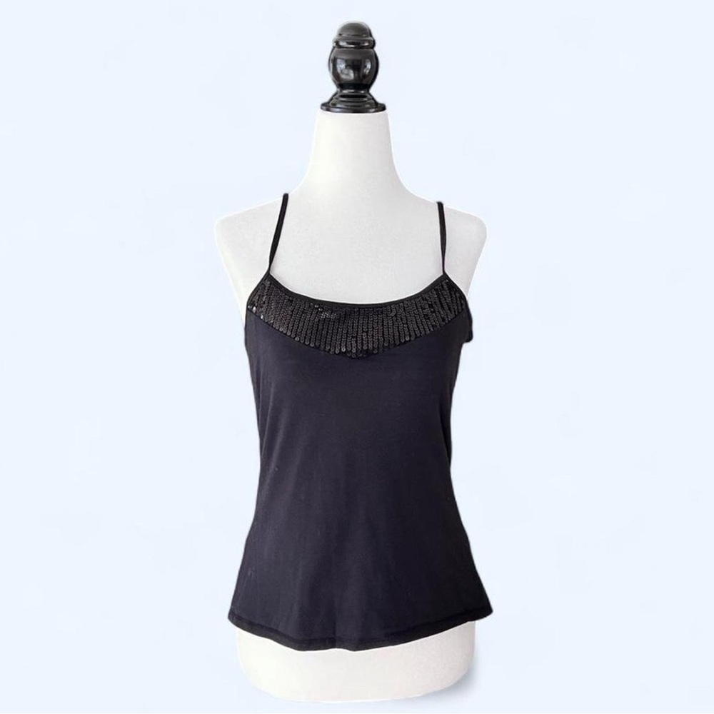 Laura Petites Black Sequin Trim Cami Tank Top Y2K Inspired Medium Petite